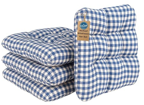 HLKauf 8er Set Blau/Weiss Sitzkissen 36x36x6 cm | weiche Stuhlkissen für Indoor & Outdoor | Sitzpolster für Garten, Camping, Gastronomie oder Bistro | Oeko-Tex und Made in EU