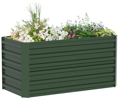 LZQ Hochbeet Metall,435L Pflanzkasten Hochbeete für Garten,Rostfreies Stahlblech Kräuterbeet, Verzinktes Gemüsebeet Pflanzenbeet zum Anbau von Gemüse, Blumen, 120x60x58 cm Rechteckigl,Grün S