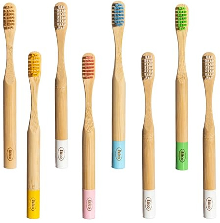 ETICO - Set da 8 Spazzolini Bamboo Premium Kids, Spazzolino Bambini in Bambù Naturale, Setole Morbide, Spazzolino Bamboo Ecologico e Biodegradabile, Senza BPA, Confezione Eco-Friendly