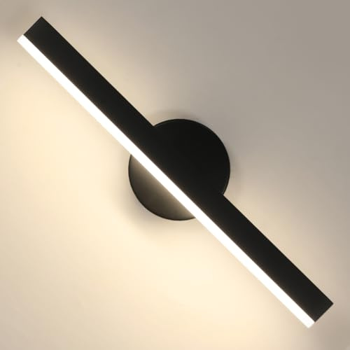 Riserva Applique Murale Moderne LED 12W, 300° Rotatif, Noir, 4500K | Lampe Murale en Acryliquel pour Salle de Bain, Chambre à Coucher, Salle à Manger, Couloir, Blanc Neutre