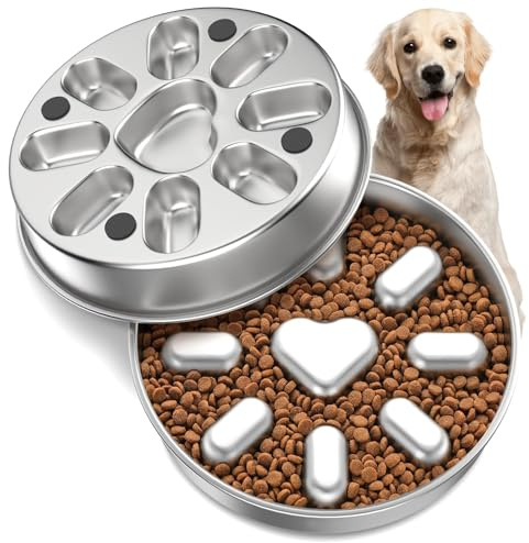 Xygobla Slow Feeder Stainless Steel Dog Bowl | Non-Slip Metal Dog Food Bowl for Fast Eaters, Anti-Gulping Bloat Stop Pet Bowl, Dishwasher Safe (2 Cup Size)