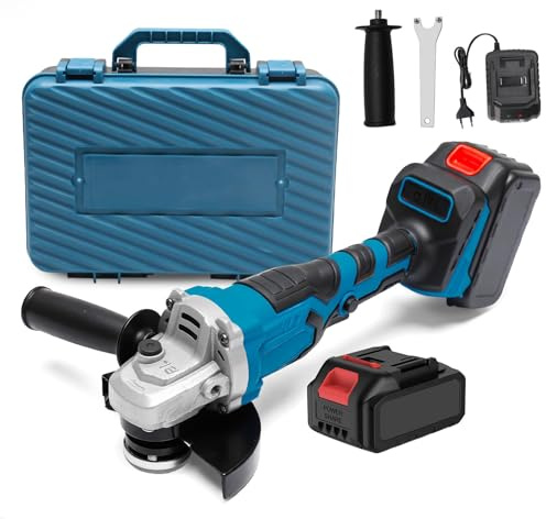 Akku-Winkelschleifer, 21 V, Winkelschleifer 125 mm, 1000 W Schleifmaschine mit 13000 U/min, 3 Geschwindigkeitsstufen mit Batterien und Batterieanzeige, 2 Trennscheiben zum Schneiden, Polieren und