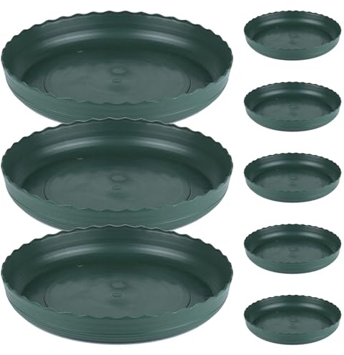 EPIGEIST Sottovaso Rotondo in Plastica Verde Militare 8 Pezzi Vaschetta Raccogligocce per Vasi da Fiori Sottovaso Piccolo con Bordi Rialzati per Piante da Interno e Giardino Impilabile