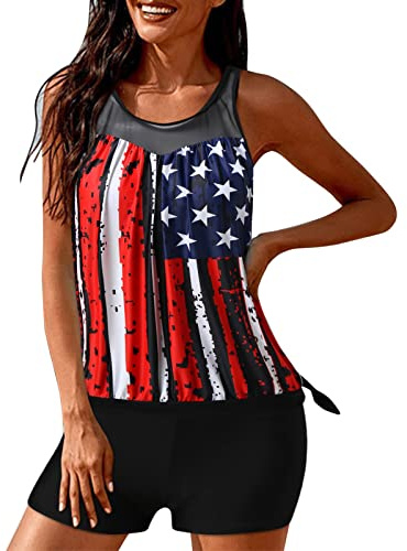 Tankini - Conjunto de baño para mujer, traje de baño de dos piezas, traje de baño push up, elegante y sencillo, bañador deportivo acolchado, con acolchado, sin aros, rojo, XXL