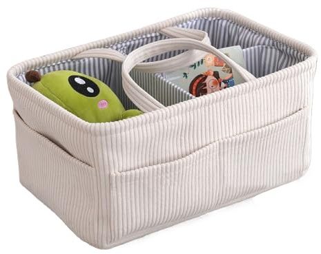 Organizador De Cesta Para Pañales Con Compartimentos En Tela De Pana | Organizador Infantil Bolso De Pañales Para Hogar Baño Dormitorio Sofá Viaje Niños Y Niñas