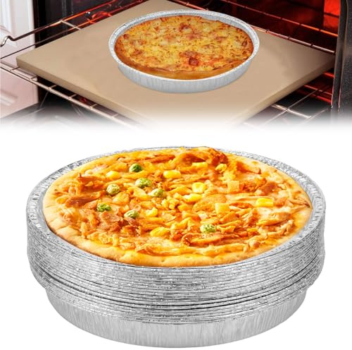 20Pack Disposable Pizza Pans 10 Inch, Round Foil Pizza Pans, Aluminum Pizza Pan Large Focaccia Bread Pan, Chocolate Cookies Cake Chip Tin Pie Plates, Serving Platter Tray for Freezer, Oven, Air Fryer
