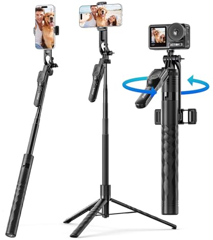 ORICO 175cm Trépied pour Smartphone/iPhone, Perche a Selfie avec Télécommande Détachable, Support Inclinable à 360°, Perche Télescopique en Aluminium pour Selfies de Groupe et Vlogging