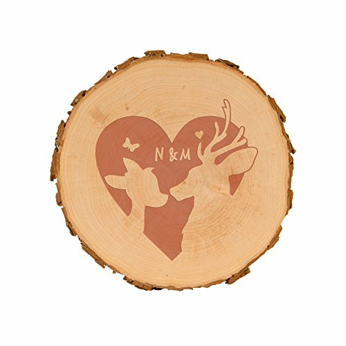 Baumscheibe mit Gravur - Rehe mit Herz (15,5-18cm) - Holzscheibe mit Spruch - Valentinstag Geschenkidee Geschenk Dekoration Wohnaccessoire – Hochzeitsgeschenk – zur Hochzeit – Brautpaar – originell