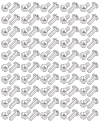 sourcing map 100pcs Remache sólido tono plata M5 x 12mm Aluminio mitad cabeza redonda sujetador
