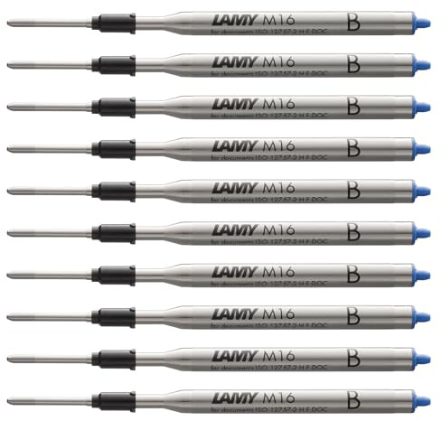 LAMY M16 10er Set Kugelschreiber-Großraummine aus Metall - Original Ersatzmine für alle Lamy Kugelschreiber Modelle - dokumentenecht - Strichbreite Breit in Tintenfarbe blau