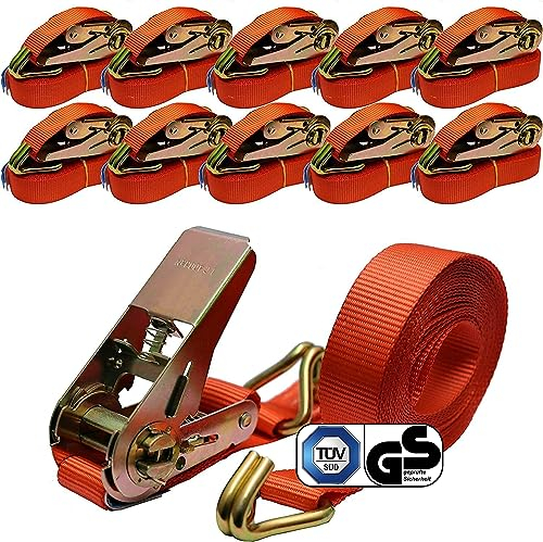 NTG 10 Stück Spanngurte mit Ratsche - 6m Länge 800 kg Belastbarkeit - TÜV/GS geprüft | Sichere Ladungssicherung für Transporte | Robust und Wetterfest