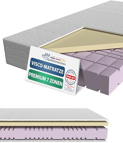 AM Qualitätsmatratzen Premium 7 Zonen Viscoschaum Matratze 120x200 H3 - Made in Germany - Oeko TEX Memory Foam Matratze 120x200-23 cm Hoch - Kaltschaummatratze 120x200 H3 mit 4cm Viscoauflage