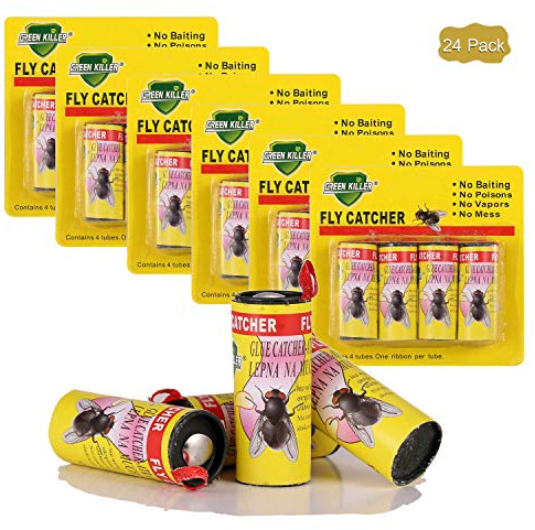 Sutify 24 Unid. Cinta Adhesiva, Tiras Atrapa Insectos, Papel Enrollado, Trampa Colgante para Moscas y Mosquitos – Uso Interior y Exterior. Ecológico y Seguro.