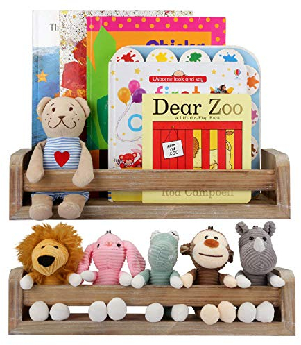 Vencipo Mensola per Organizer Libri Bambini, Le Mensole da Muro Design per Portaspezie Cucina, Scaffale Legno Accessori per Mensole Cameretta, Bagno e Cucina (Set di 2)