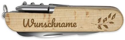 printplanet - Holz-Taschenmesser mit Namen, Initialen oder Wunschtext selbst gestalten - Taschenmesser aus Holz mit Gravur personalisieren - Motiv: Zweig