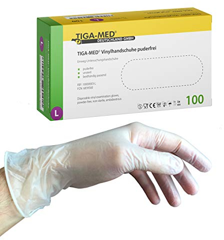 Tiga-Med - Guanti in vinile senza polvere, misura grande, 500 pezzi, senza lattice