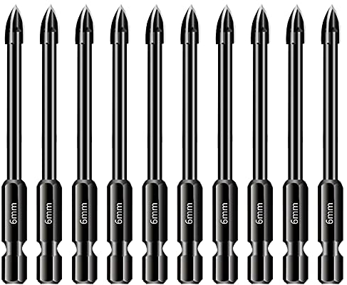 CDIYTOOL Glas- und Fliesenbohrer-Set, 10-teilig, 6 mm, Wolframkarbid, Bohrwerkzeug für harte Materialien