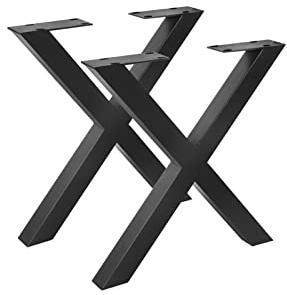SAM Tischgestell X-Form 2er Set 70x10x74 cm Roheisen schwarz | lackiert, X-Gestell aus Metall für Holztische, für DIY-Projekte