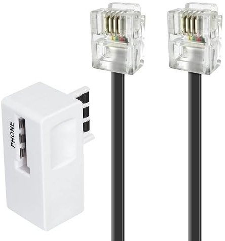 APM 570838 - doux et flexible Cordon ADSL Rj11 Mâle/Mâle de couleur Noir 5 M + Filtre Adsl Blanc - pour relier à un boîtier ou un modem ADSL