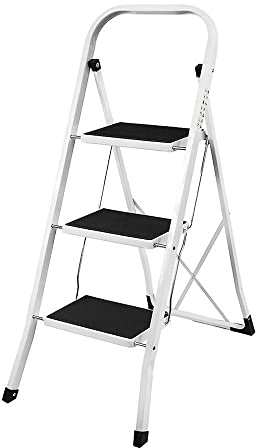 Escabeau 3 Marches, Multifonctions Escabeau pour Femmes, Echelle avec Pieds Anti Dérapant Charge Jusqu’ à 330lbs, Escabeau Marchepied Pied Pliant pour Femmes Nettoyer Plafond