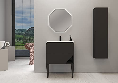 Mobile da bagno nero grafite, 70cm, base con lavabo e specchio led