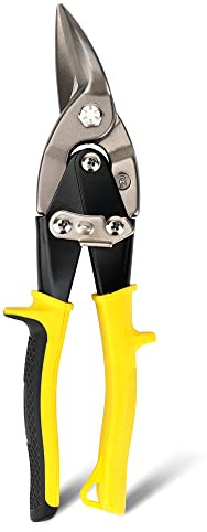 B BOSI TOOLS 10 Inch Aviation Tin Snips Right Cut, Heavy Duty Sheet Metal Cutter Snips Shears Cutting Metal Sheet Chrome Vanadium Steel Sharp Blades Safety Latch