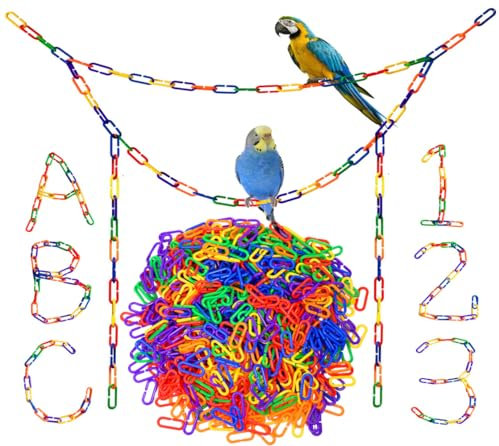 Hyamass 600pcs C-Clips Chains Hooks Plastic Chain Links C-Links Children's Learning Toy Sugar Glider for Parakeets,Small Pet Rat Parrot Bird Toy Cage Swing Climbing Cage Toys (Rainbow)