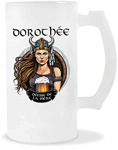 Planetee Chope de Bière Prénom Dorothée Femme Viking Valkyrie Design guerrière| Verre à bière pinte Cadeau Apéro Humour alcool pour amatrice de bière