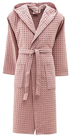 INTRECCI Accappatoio Tinta Unita Nido d’Ape 100% Cotone, Accappatoio Unisex Adulto con Cappuccio e Cinture Taglia L, Rosa