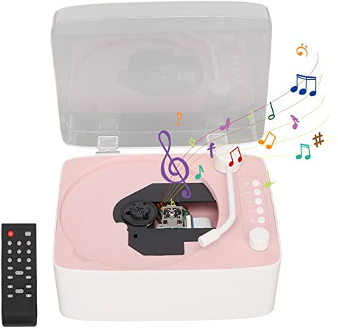 Bluetooth CD Player, Tragbarer Multi Mode Plug Play CD Player mit Fernbedienung, Kopfhöreranschluss, AUX USB Unterstützter CD Musik Player mit Staubschutz für Kinder zu Hause, Rosa