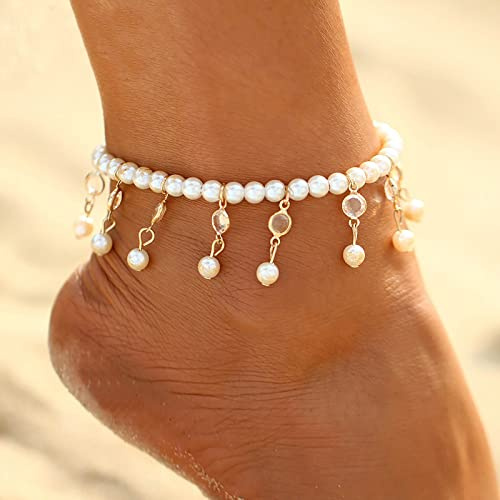 TseenYi Bracelet Cheville Boho En Perles Bracelet Cheville En Perles Et Cristaux Bracelet Cheville Vintage En Perles Pendantes Chaîne Pied À Franges Bracelet Bijoux Plage D'été Pour Femmes Et Filles