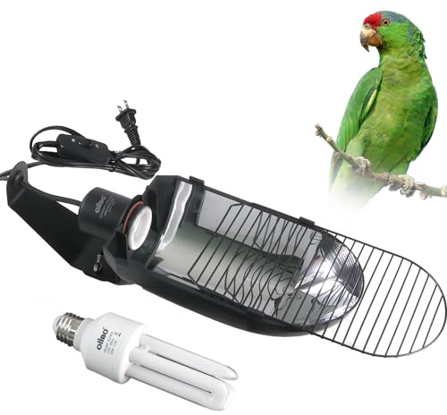 Oiibo Bird Cage Light Fixture Combo Kit, AvianSun Lamp Hood with 2.4% UVB UVA 20W Compact Fluorescent Bulb for All Kinds Captive Birds