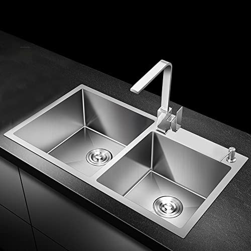 Lavello da Cucina in 304 Acciaio Inox Lavandino da Esterno Lavabo di Utilità Lavatoio da Giardino Campeggio Lavelli Commerciale 2 Vasca, Multiuso (Size : 72X40cm)