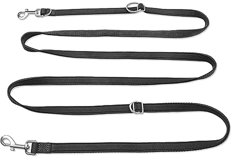 PETCOOZ Hundeleine 3 m Verstellbare Schleppleine, Verdickte Doppelleine Führleine für Hunde bis 30 kg für Kleine Mittelgroße Hunde, Freihandleinen Übungsleine aus Nylon mit 2 Karabiner, Schwarz