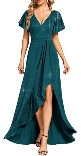 Ever-Pretty Vestito da Sera Donna Elegante Stile Impero Scollo a V Maniche Corte Lungo Abito da Sera EE01738 Teal 58