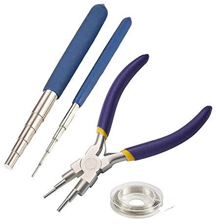 Lubrol 4 Stück / Set Drahtwickelstäbe, Set mit Drahtwickelwerkzeugen mit Schlaufen, 10 Größen, Rundzange, Stahldraht für DIY-Schmuck