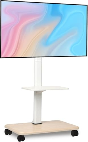 Hellsehen Supporto per TV con ruote bloccabili e ripiano per laptop, per schermi LED LCD OLED da 32-70 pollici, fino a 45,4 kg, altezza regolabile, con ruote bloccabili e ripiano per laptop, per