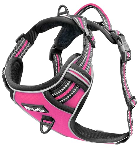 bluzelle Hundegeschirr für kleine Hunde, Reflektierendes Brustgeschirr mit Griff & Tasche für GPS Tracker, Anti-Zug Hundeweste Hund-Warnweste, Atmungsaktiv Reflektor-Gurte, XS, Pink