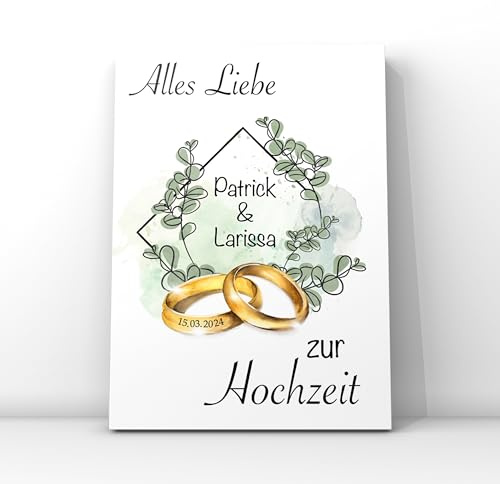 Hochzeitskarte personalisierbar // Klappkarte Hochzeit Eukalyptus und Ringe