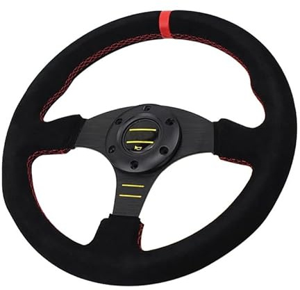 Volante Deportivo,Volante Desplazado Volante plano de carreras de 13 pulgadas y 330mm, volante de carreras de cuero Universal automático (Color : Red)
