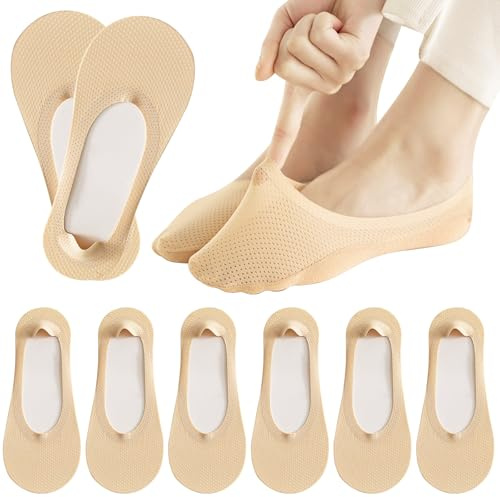 Fantasyon No Show Socks Women, 6 Pairs Non Slip Invisible Socks Ladies Low Cut Liner Footies Thin Silk Socks for Loafers Boat Flats