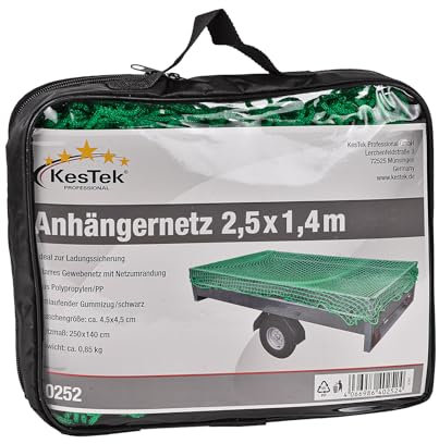 Kestek Anhängernetz 1,4x2,5m, grün - Gepäcknetz, Abdecknetz zur Ladungssicherung, robust, strapazierfähig, ideal für sicheren Transport und Abdeckung von Lasten