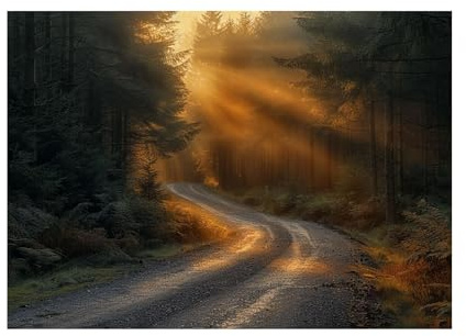 WQBQKKX Wald Bilder Wald bei Sonnenuntergang Xxl Leinwand Bilder,Grün, Gold Poster Zuhause Wohnzimmer Schlafzimmer Wanddekoration-70x100cm Ungerahmt