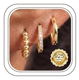 FINREZIO 3 Paar Creolen Silber 925 Gold Damen Frauen Hypoallergene Ohrringe Set Silber Vergoldet Kleine Creolen Ohrringe Wasserfest Mit Zirkonia Helix Piercings Schmuck Ohrringe Mädchen