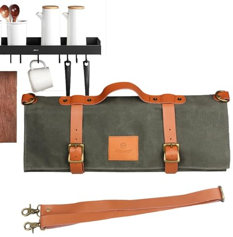 Duroecsain - Bolsa de utensilios de cocina, bolsa con ruedas para utensilios de cocina, bolsa de rodillo de cortador de lona, impermeable, transportador de cortador, estuche de cortador de Chef para