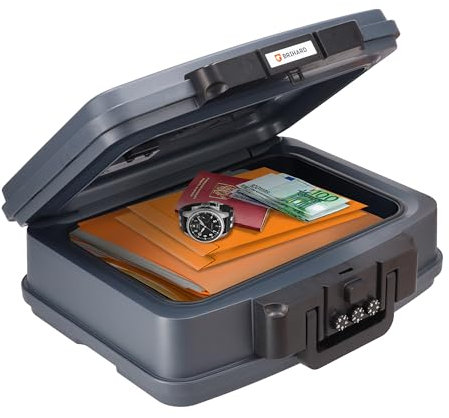 Brihard Certified Portable Fire Chest 2125N, A4 - Waterproof & Fireproof Lockable Storage Box with Combination Lock, Secure Valuables & Documents, Portable with Carry Handle, H 6.5 x W 17.3 x D 14.6in