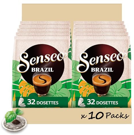 SENSEO - 320 Dosettes de café Espresso Brazil, 100% Arabica, Compatibles machines à café SENSEO®. (Lot de 10 x 32 Dosettes)