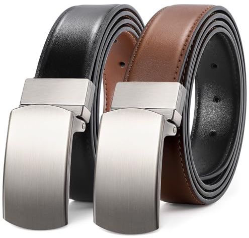LEACOOLKEY Cinturón reversible de cuero para hombre, cinturón de vestir de 3,3 cm, para regalo, casual, golf, pantalones, camisas, recortado para adaptarse, D-negro+marrón, Fit waist 46-50''(belt