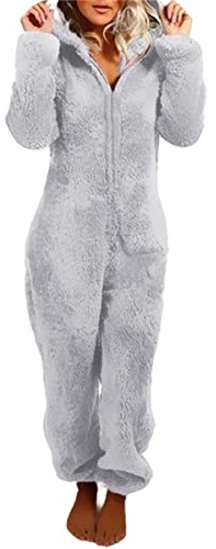 Winter Jumpsuits for Women Plus Size Fuzzy Pajamas Long Sleeve Warm Thermal Romper Fleece Onesie Sleepwear Overall