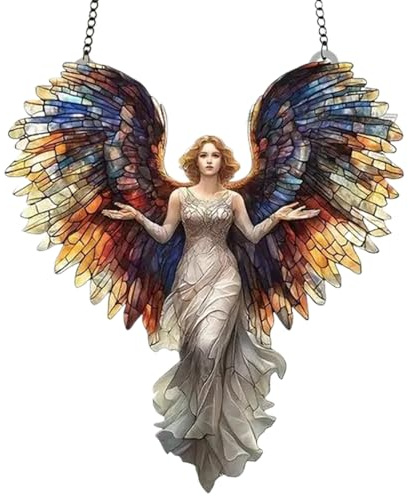 Gcroet 1PC Stained Glass Window Hanging, Acrylic Angel Suncatchers for Windows Hanging, Sun Catchers Indoor Window for Religious Prayer Gifts